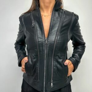 Women's Black Zipper Leather Jacket